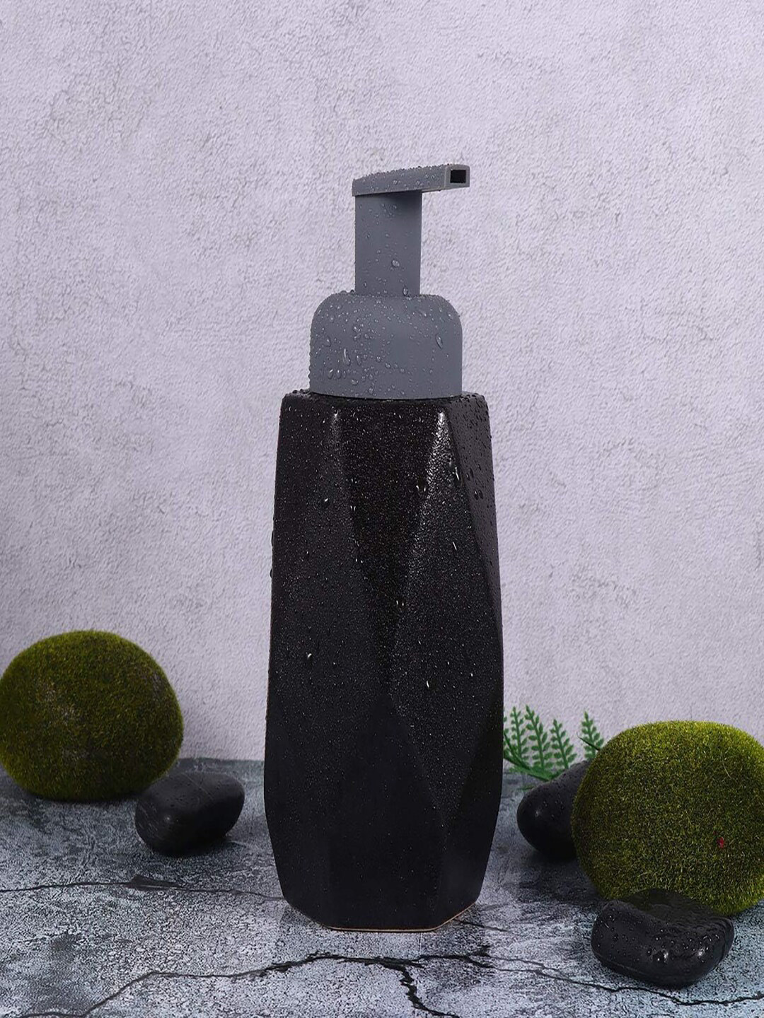 Kuber Industries Black Textured Ceramic Liquid Soap Dispenser 400 ml