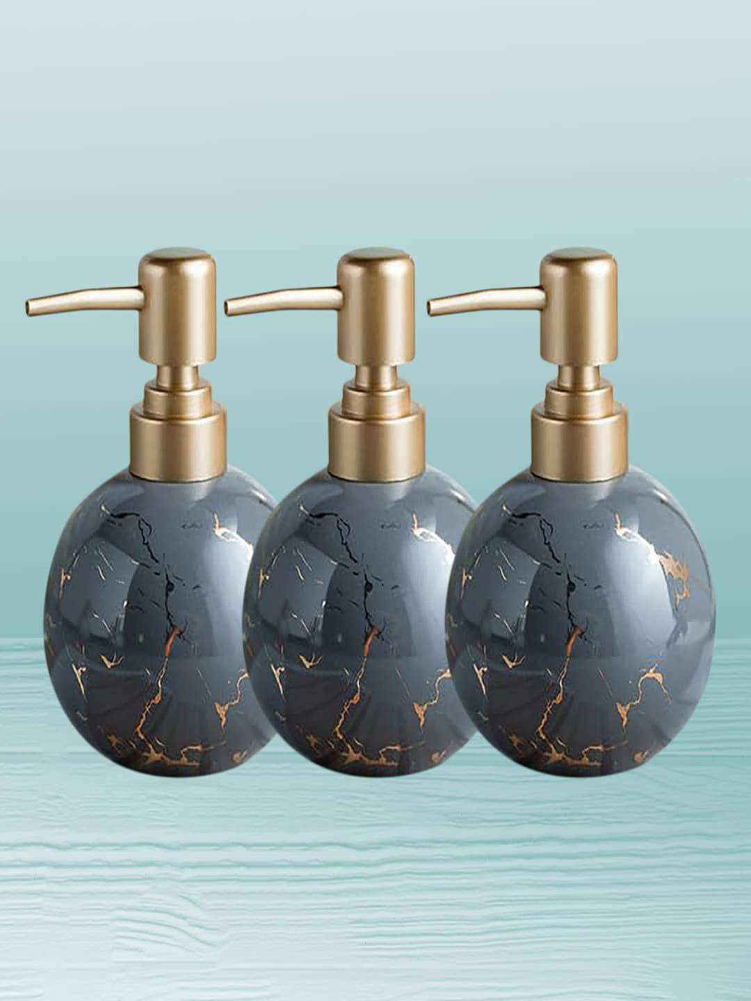 Kuber Industries Grey 3 Pieces Abstract Ceramic Liquid Soap Dispenser - 300 ml each