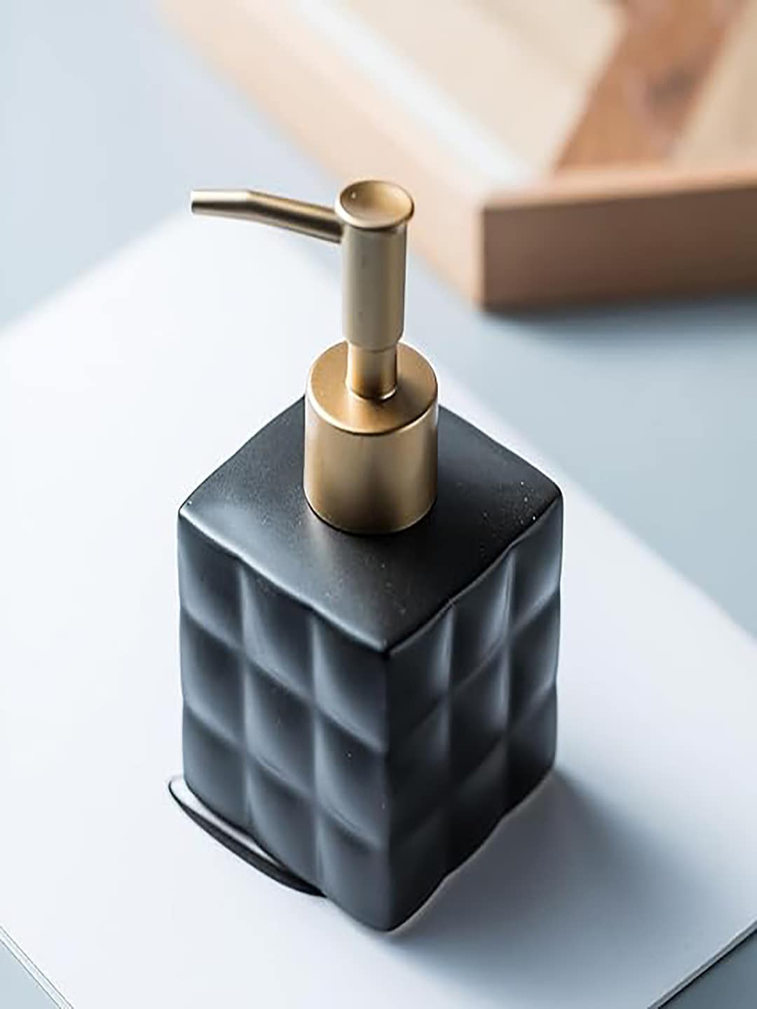 Kuber Industries Black Textured Ceramic Liquid Soap Dispenser 220 ml