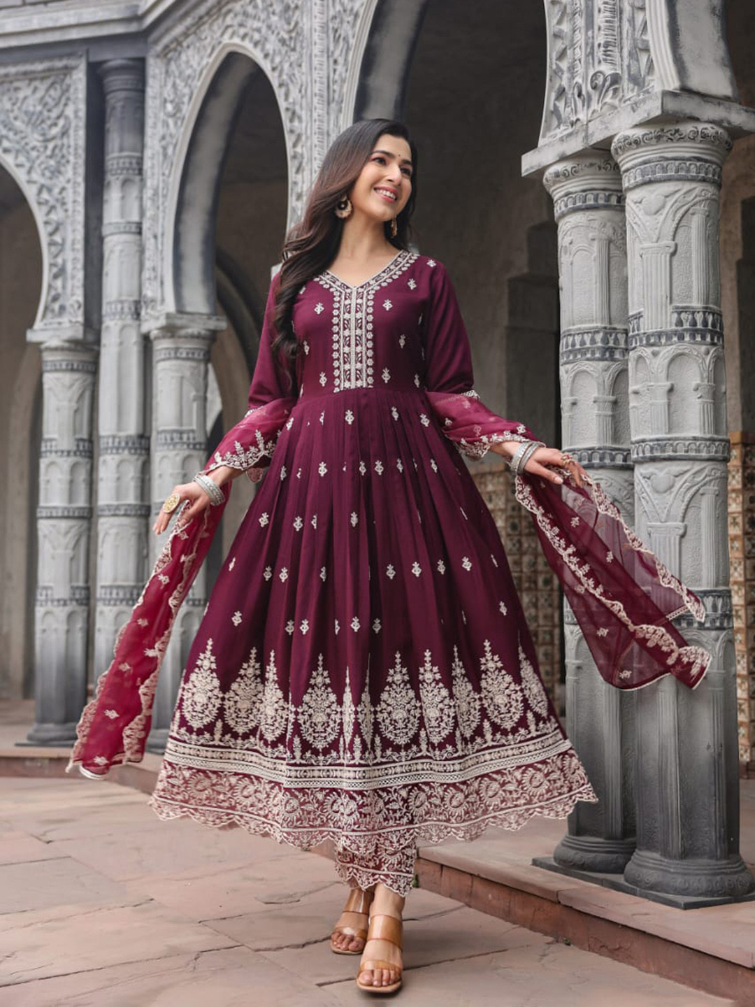KAJREE Women Ethnic Motifs Embroidered Thread Work Kurta with Salwar & With Dupatta