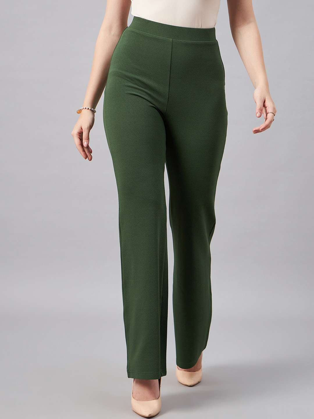 Orchid Blues Women Flared High-Rise Parallel Trousers