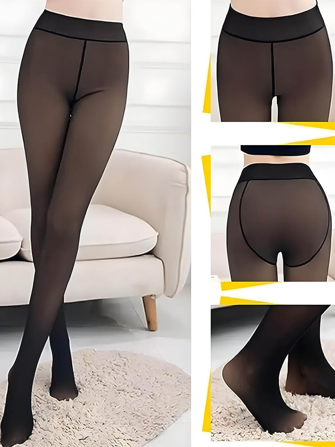 DUNBERRY LONDON Dual Tone Warm Fur Fleece Thermal Woolen Semi Sheer Look Stockings