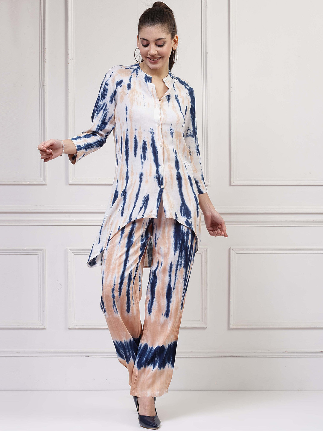 Get Glamr Tie & Dyed Pure Cotton Shirt With Trousers