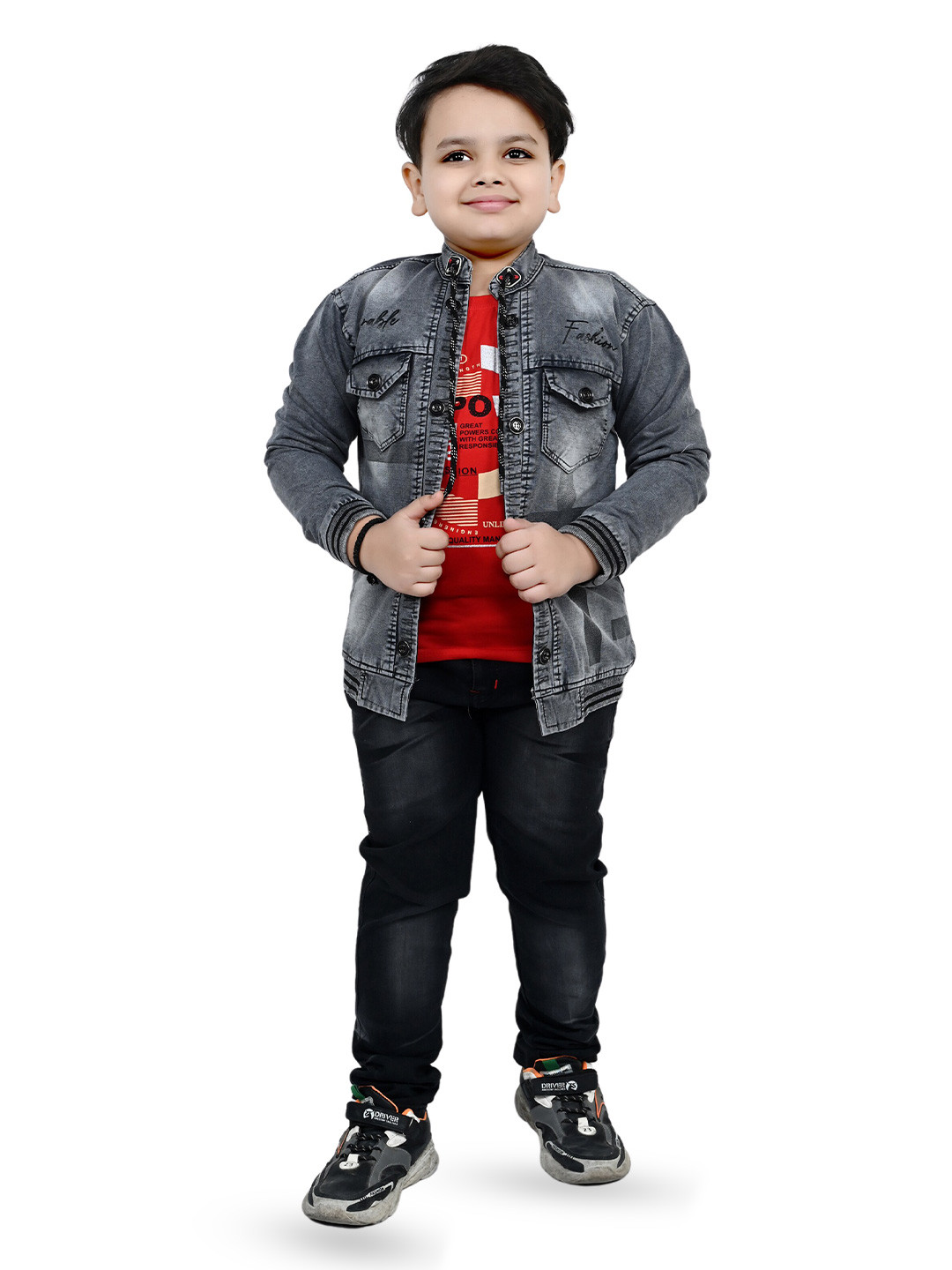 BAESD Boys Printed T-shirt & Jeans With Jacket