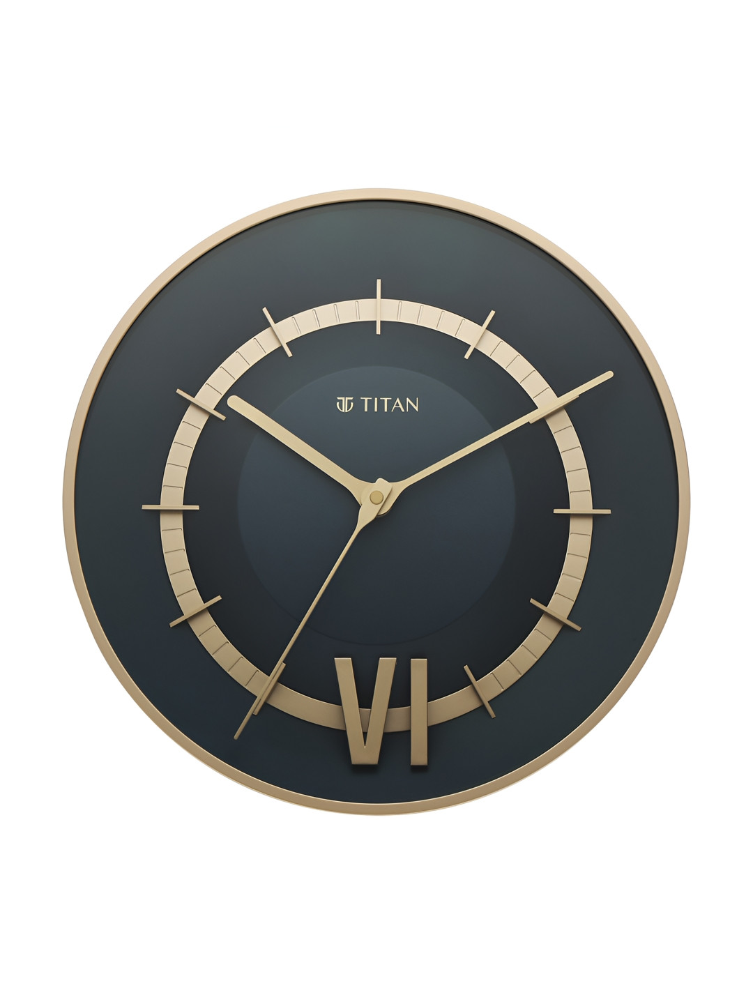 Titan Taper Series Navy Blue & Gold-Toned Analogue Round Contemporary Wall Clock