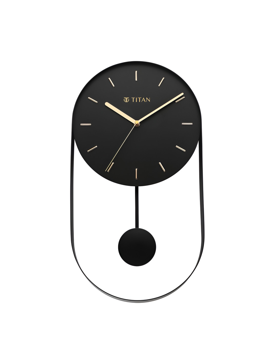 Titan Modern Metallic Black Analogue Round Contemporary Pendulum  Wall Clock
