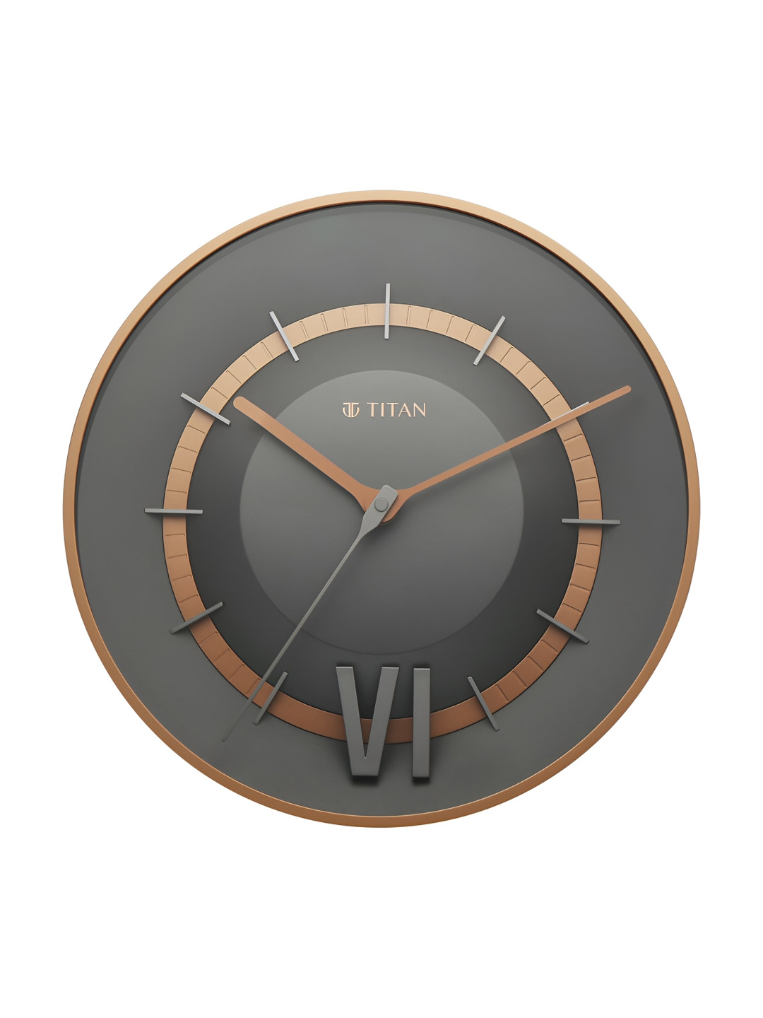 Titan Taper Series Grey & Gold-Toned Analogue Round Contemporary Wall Clock