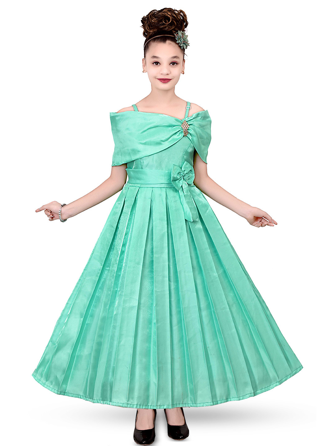 BAESD Girls Off-Shoulder Applique Fit & Flare Maxi Dress