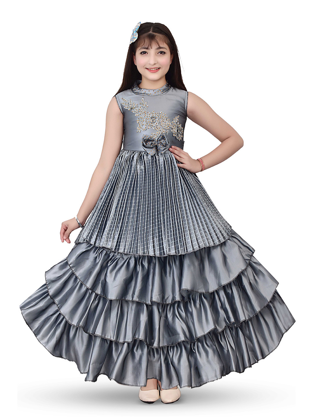 BAESD Girls Floral Embroidered Applique Maxi Dress