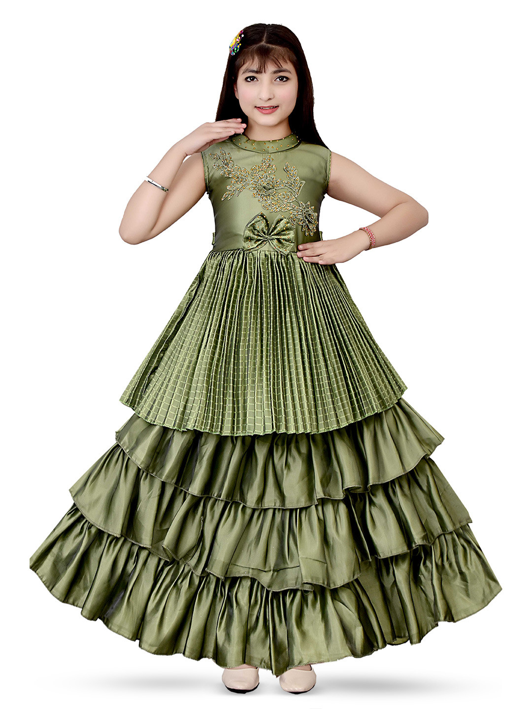 BAESD Girls Floral Embroidered Applique Maxi Dress
