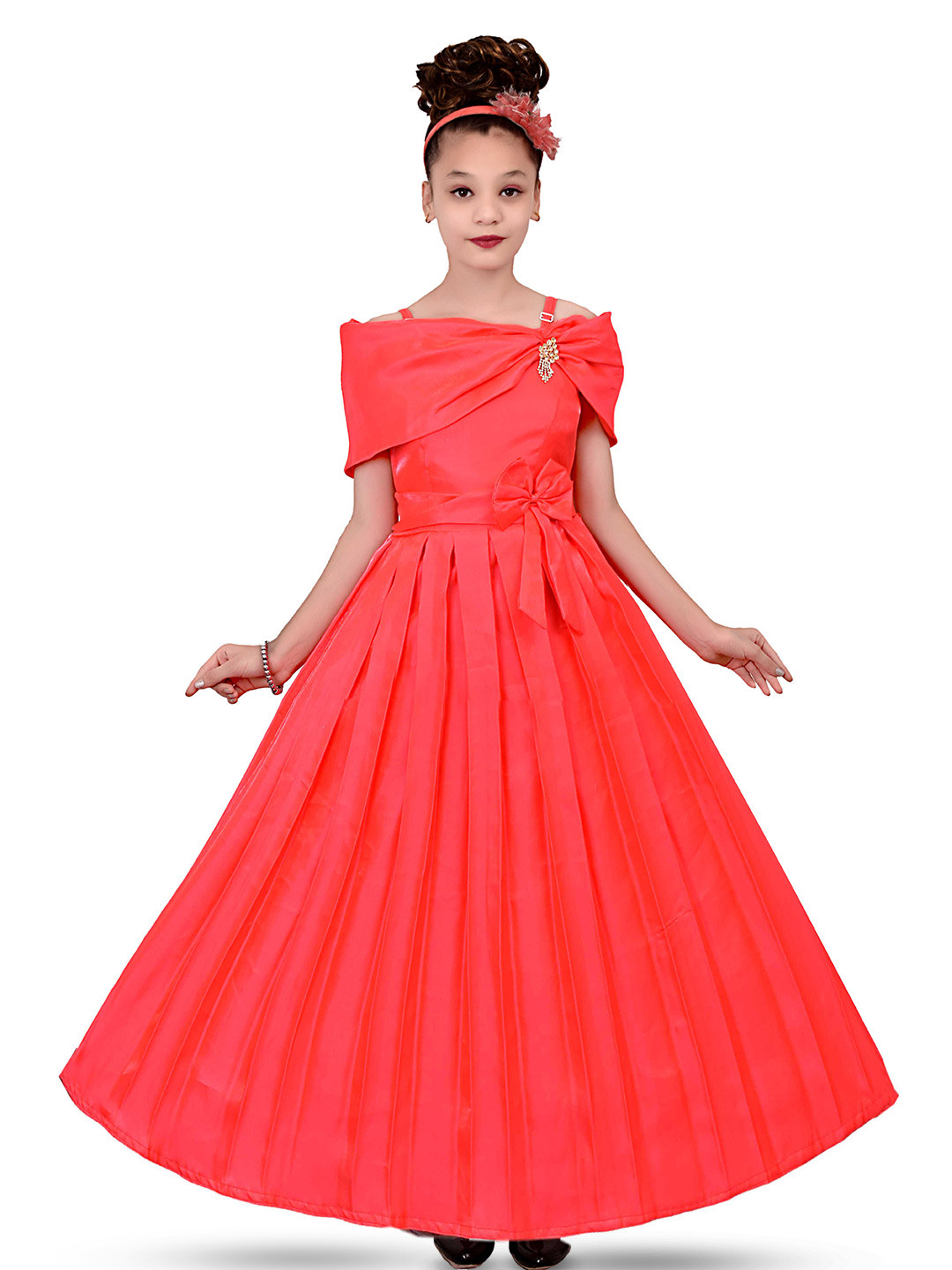 BAESD Girls Off-Shoulder Applique Flared Fit & Flare Maxi Dress