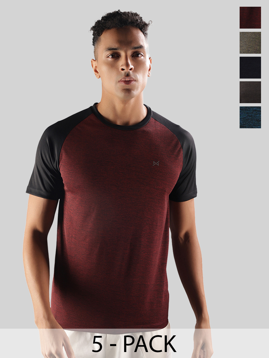 Force NXT Men Microfiber Anti Viral Anti Odour Cool Round Neck Pack Of 5 Sports Printed T-Shirt