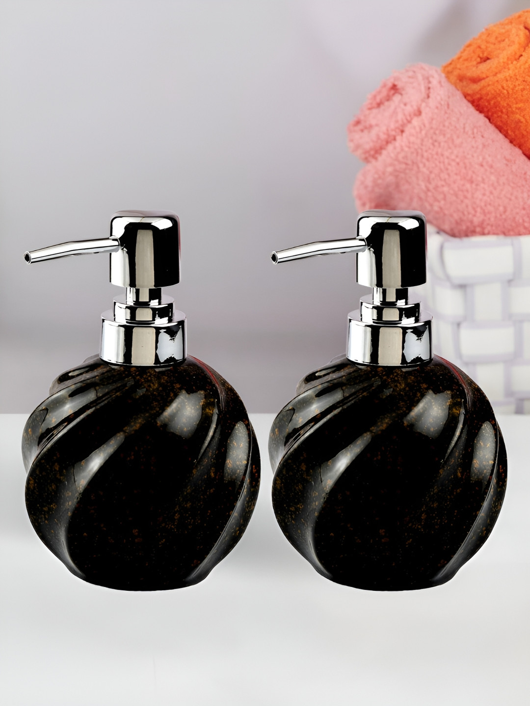Kookee Black and White 2 Pieces Abstract Ceramic Soap Dispenser 250 ml each