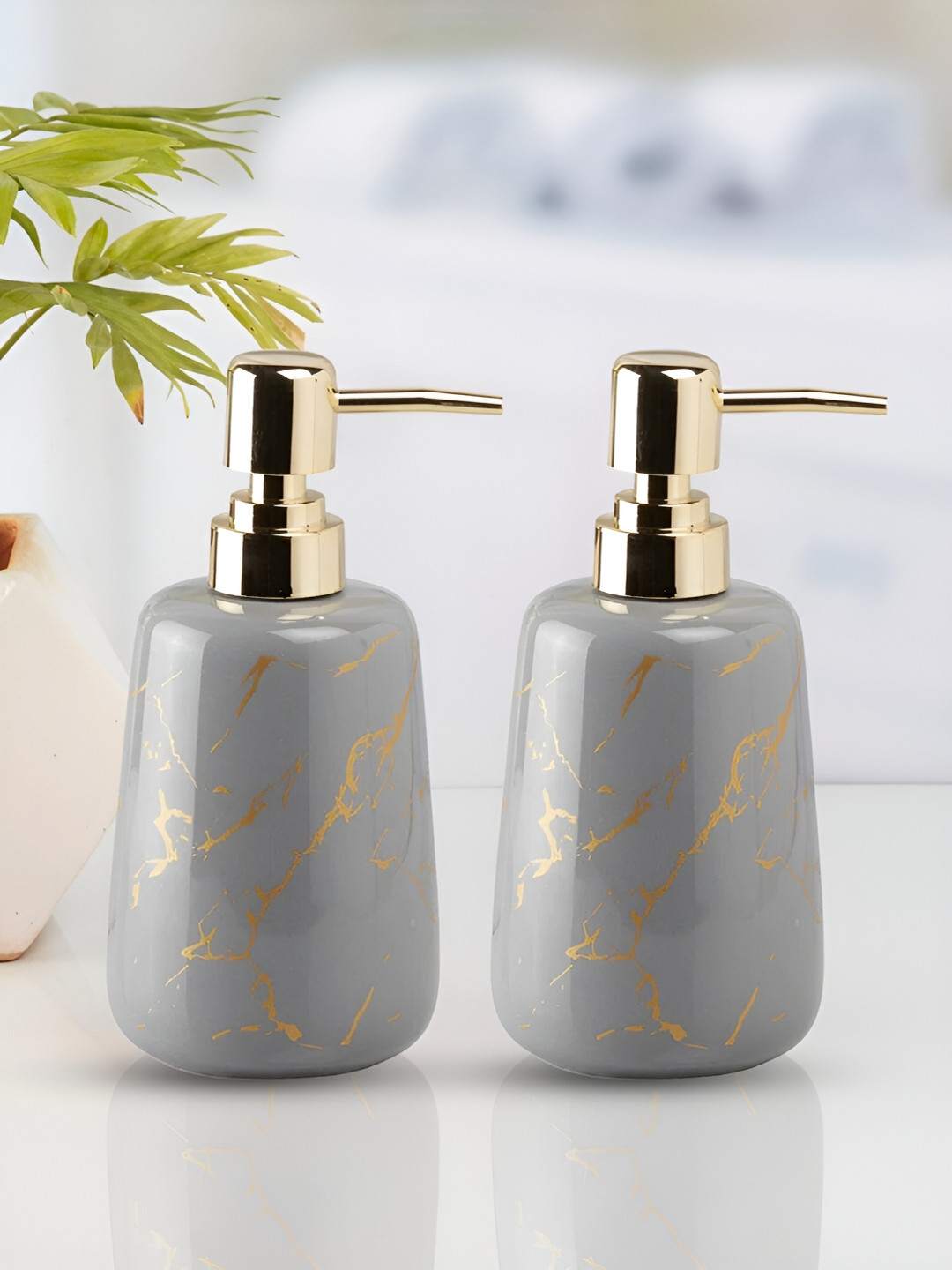Kookee Grey 2 Pieces Abstract Ceramic Soap Dispenser 450ml each