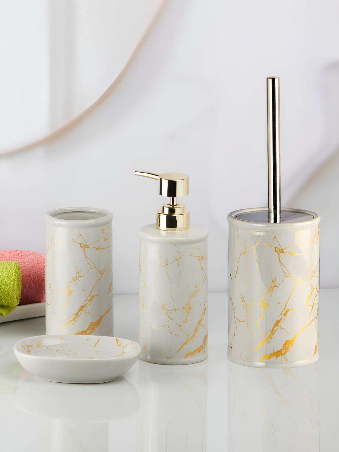 Kookee Grey Abstract Ceramic Bath Accessories Set