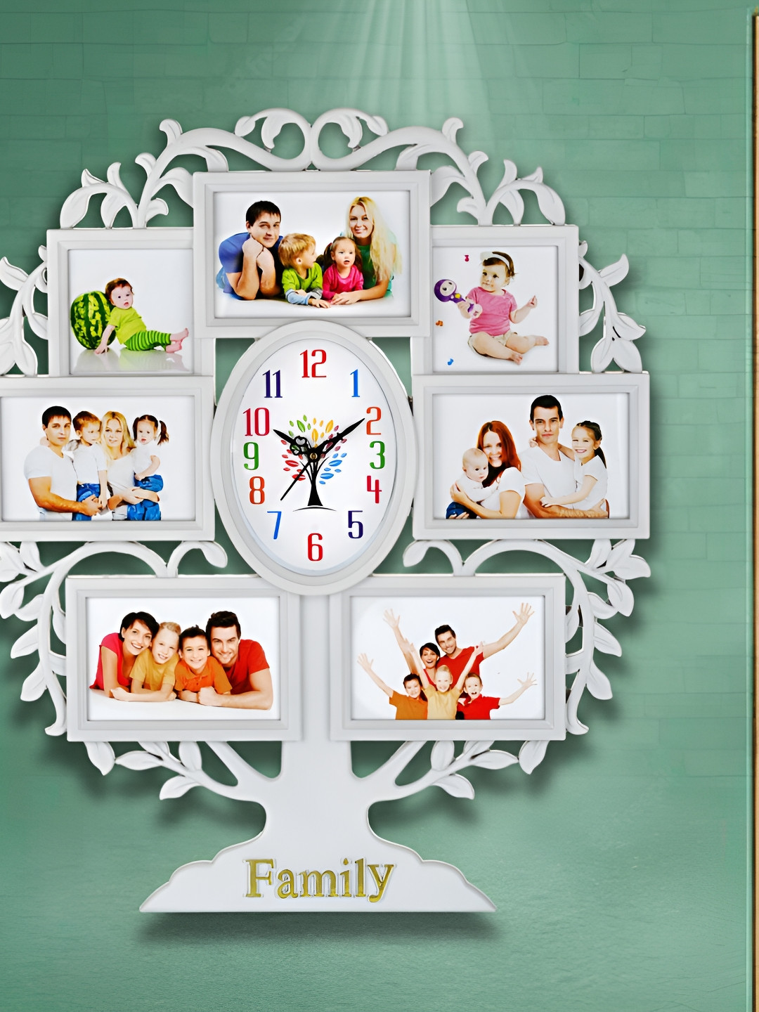 Attractionz White Plastic Large Display Tree Battery Analogue Photo Frame Wall Clock