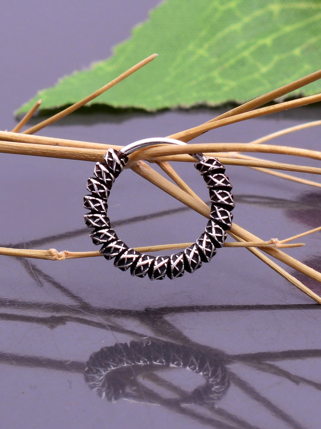 Abhooshan 92.5 Sterling Oxidized Silver Ring Nosepin