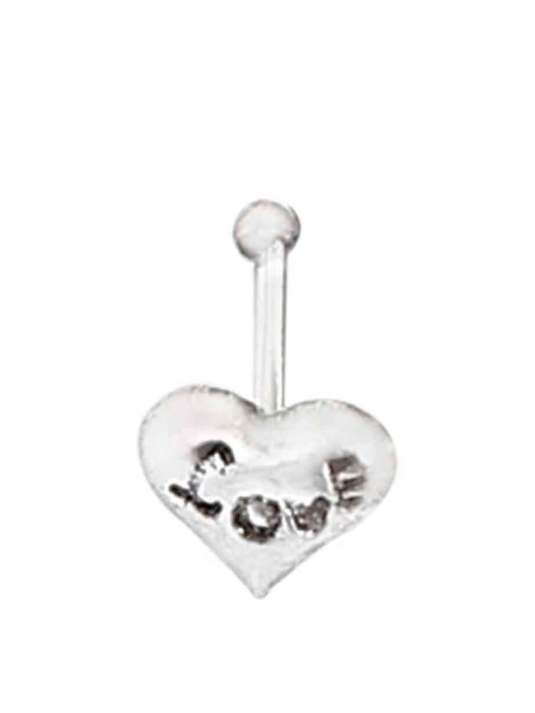 Abhooshan Sterling Silver Heart Shaped Bone Type Nose Stud For Pierced Nose