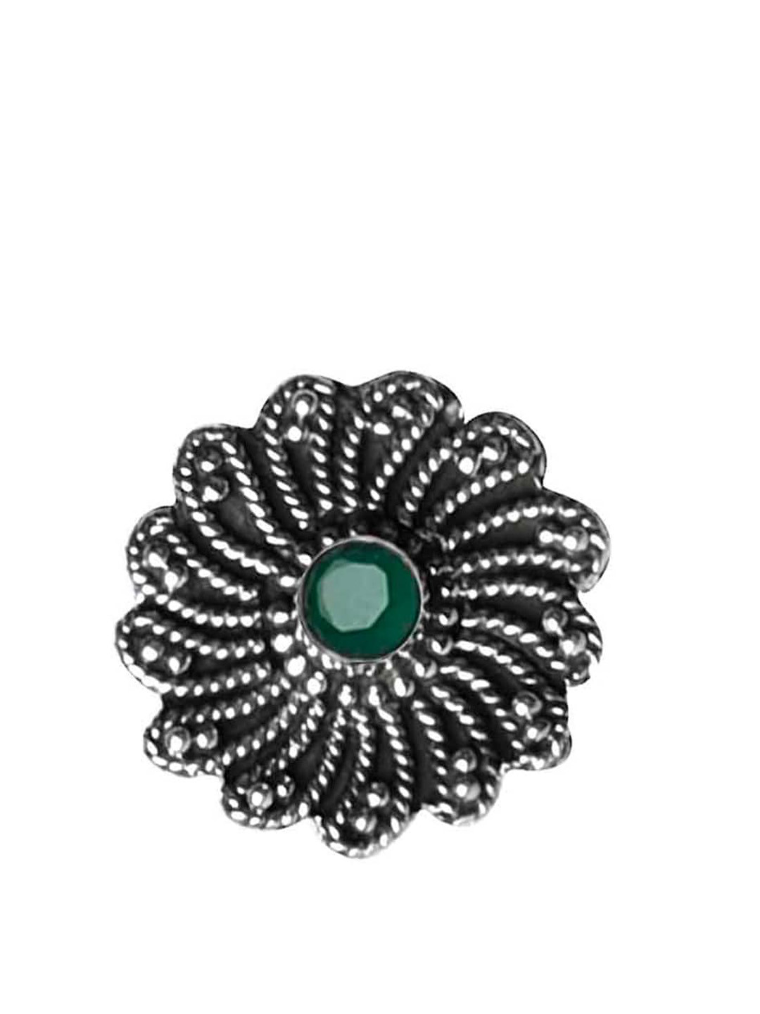 Abhooshan 92.5 Sterling Silver Oxidised Onyx Flower Stud Nosepin