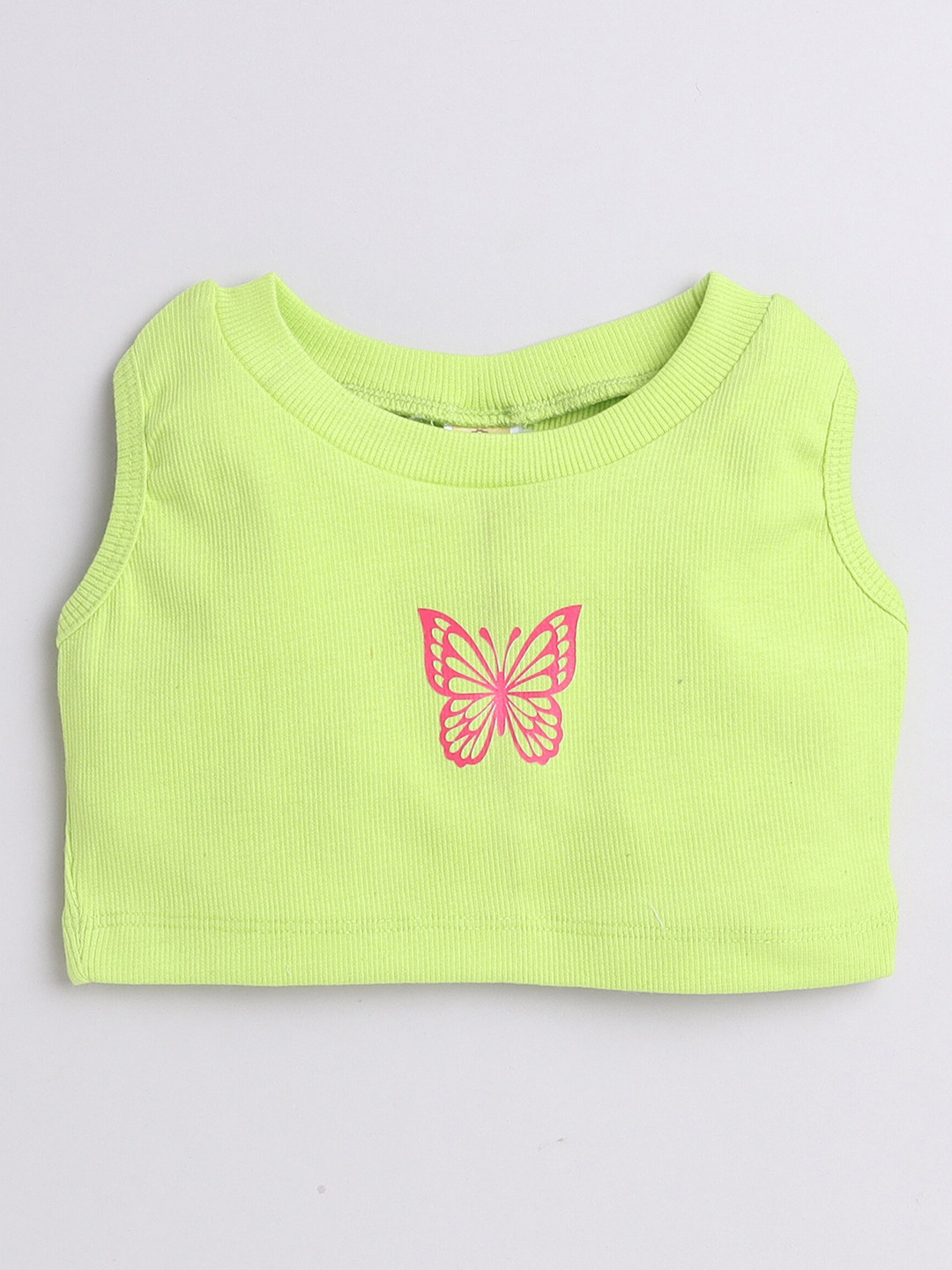 AWW HUNNIE Kids Graphic Printed Round Neck Knitted Crop Top