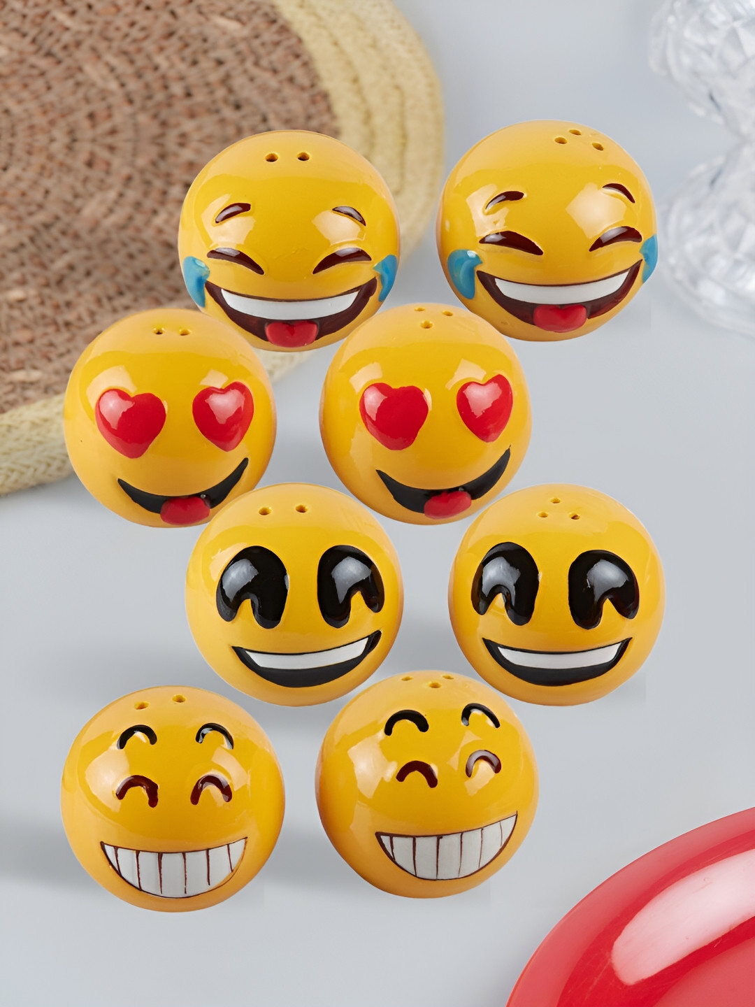 Kookee Yellow and Red 8 Pieces Ceramic Dishwasher Safe Salt and Pepper Shakers 50 ml each