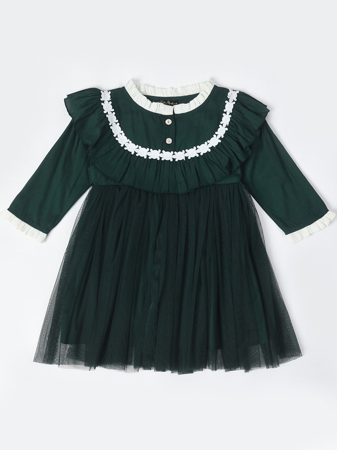 Bella Moda Girls Round Neck Ruffles Knee Length Fit & Flare Dress