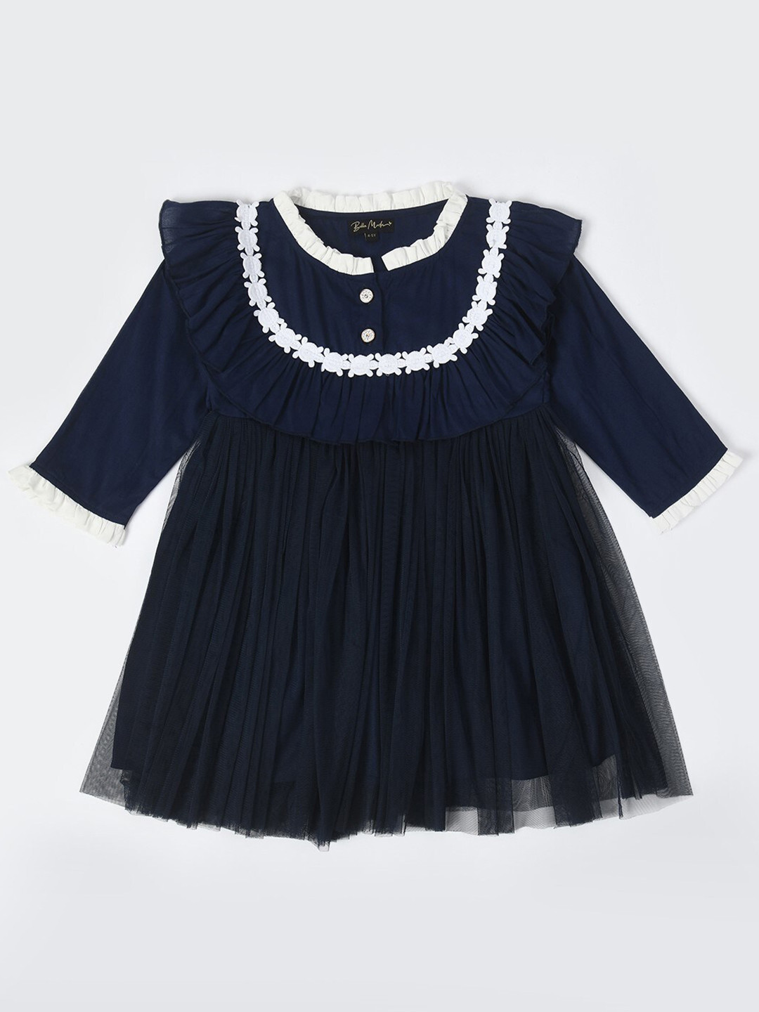 Bella Moda Girls Round Neck Ruffles Knee Length Fit & Flare Dress