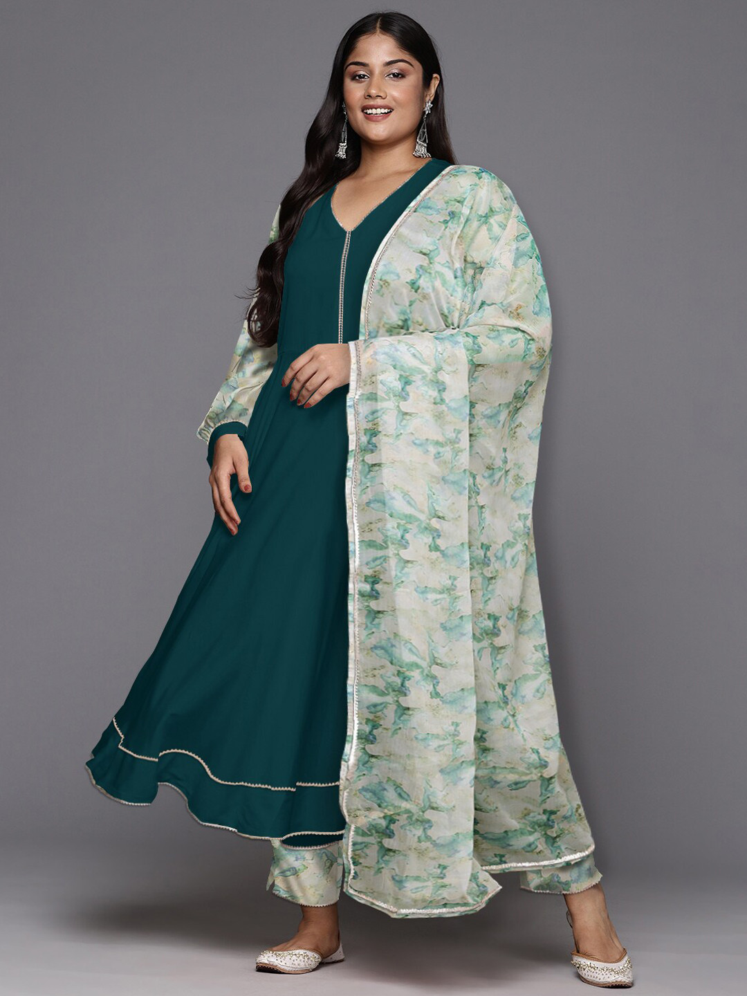A PLUS BY AHALYAA Plus Size Gotta Patti Puffed Sleeves Anarkali Kurta Set
