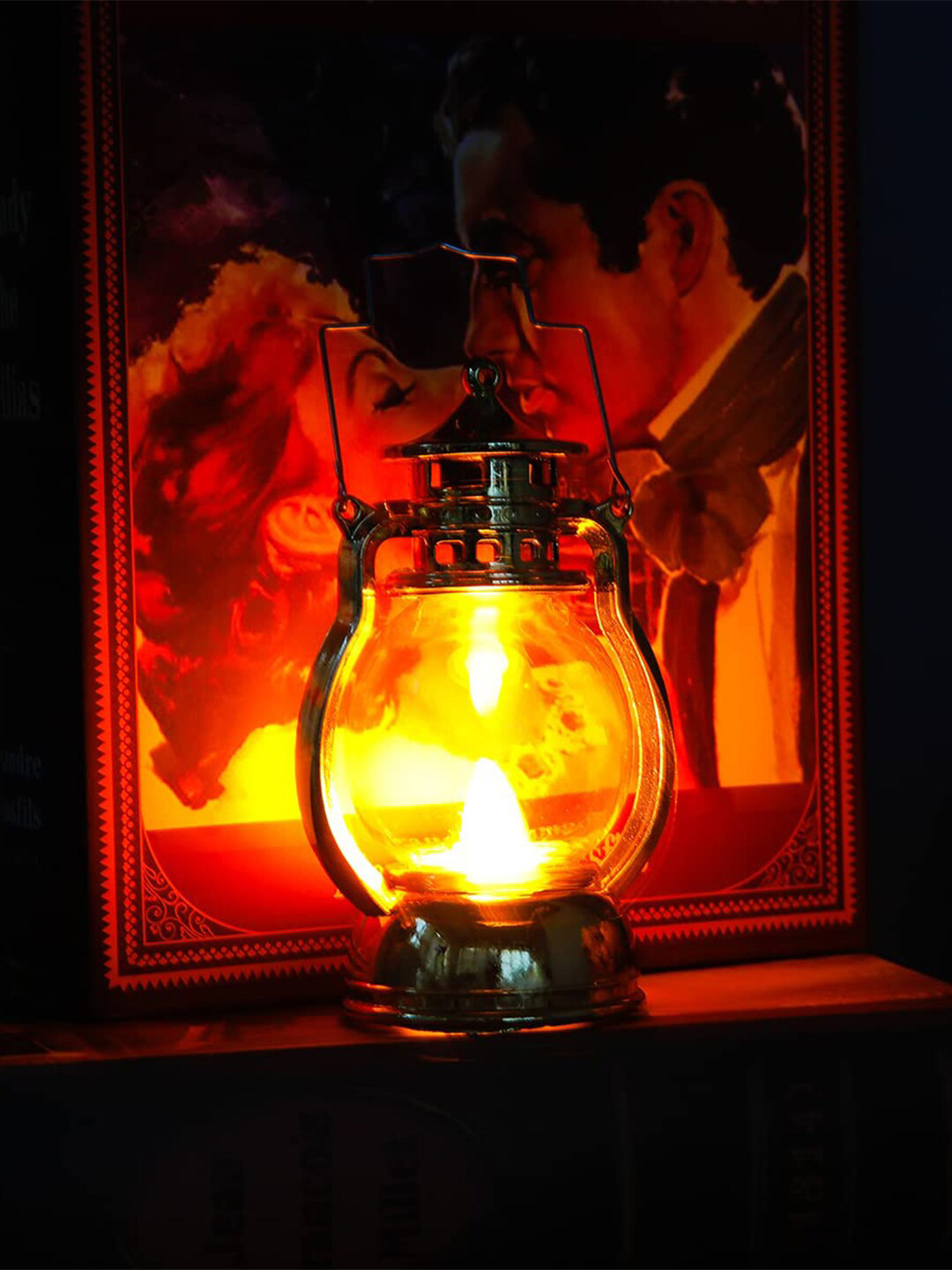 Kuber Industries Lantern Lamp LED Flameless 1 Wick Solid Geometric Regular Hanging Candles