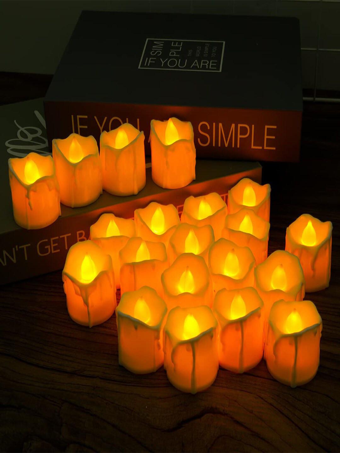 Kuber Industries Home Decore LED 24Pcs Smokeless Solid Geometric Regular Tea Light Candles