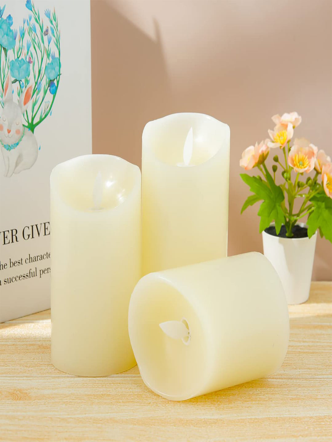 Kuber Industries Battery Operated LED 3Pcs Smokeless Solid Tea Light Candles