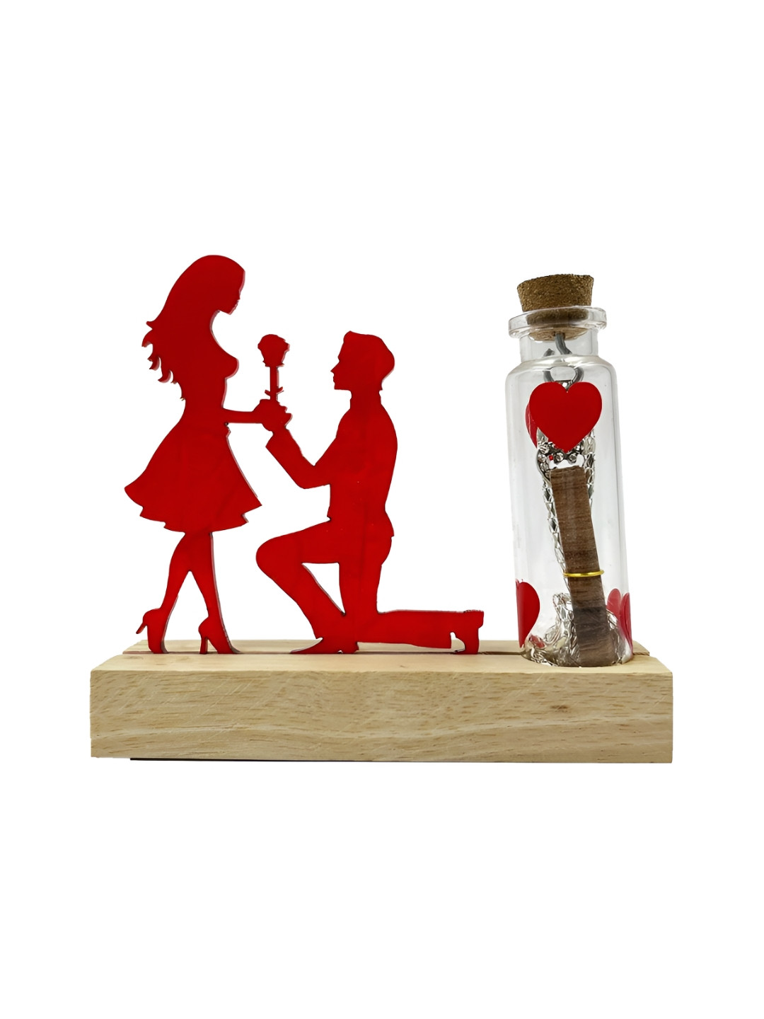 CraftVatika Valentines Love Couple Red Wood Natural Living Room Small Showpiece - 4.3 Inches