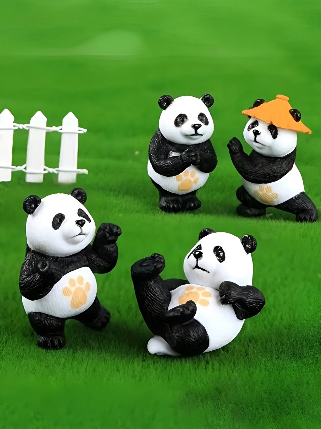 CraftVatika Valentine Panda Black Polyresin Glossy Living Room Set of 4 Tiny Showpieces - 17.7 Inches