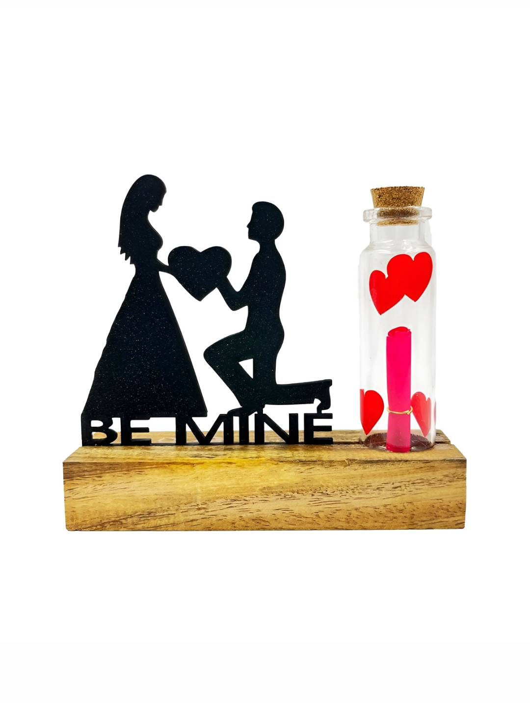 CraftVatika Be Mine Love Couple Black Wood Natural Living Room Small Showpiece - 4.5 Inches