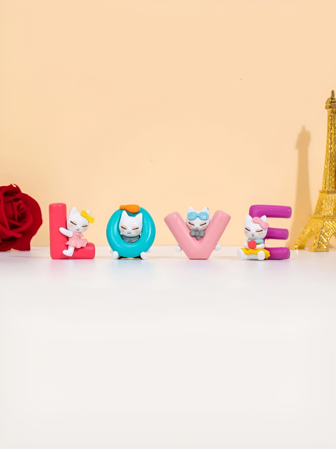 CraftVatika Valentines Love Miniature Purple Polyresin Glossy Living Room Set of 4 Small Showpieces - 15.7 Inches