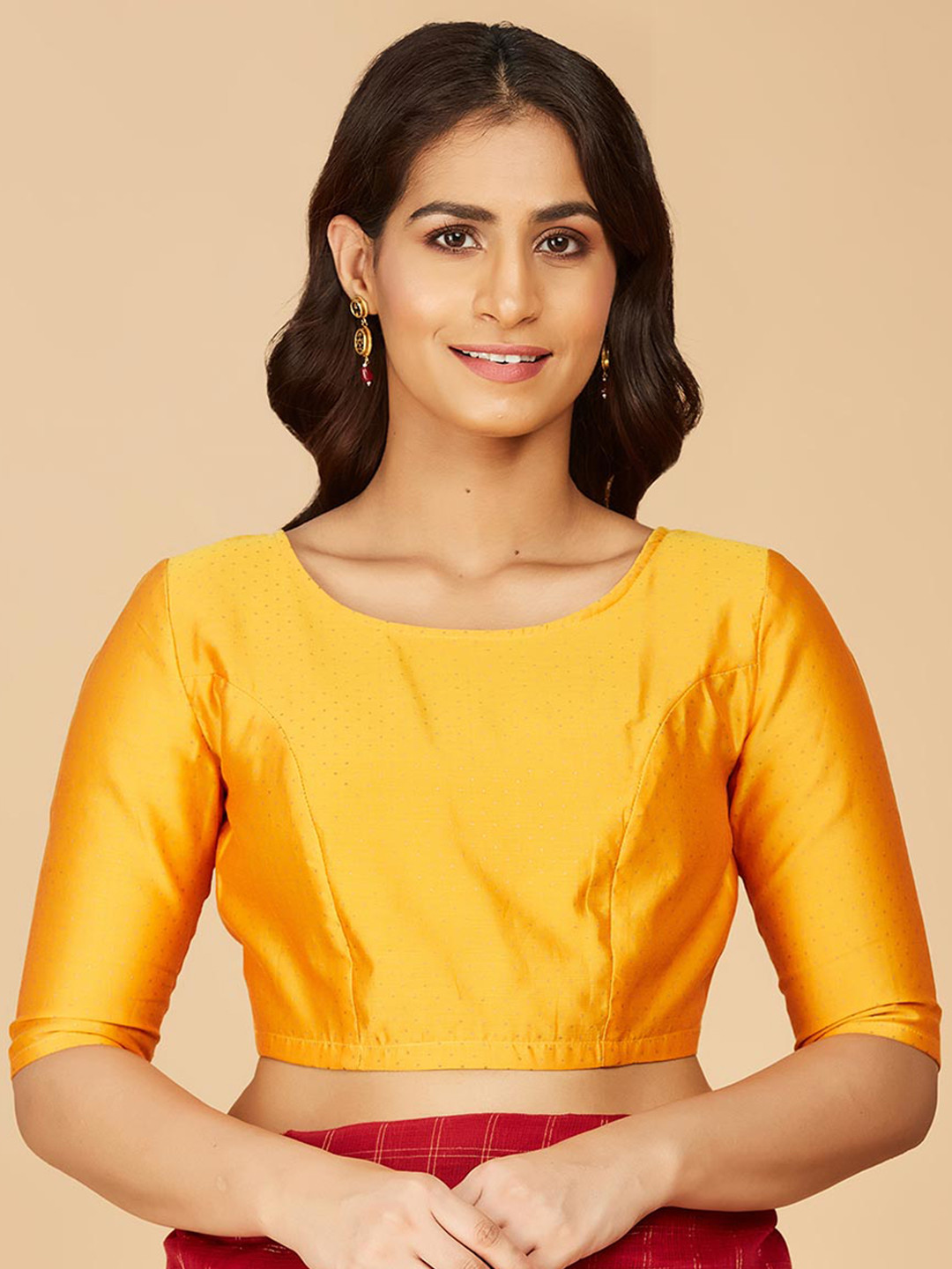 Fabindia Polka Dot Printed Cut-Out Details Cotton Silk Saree Blouse