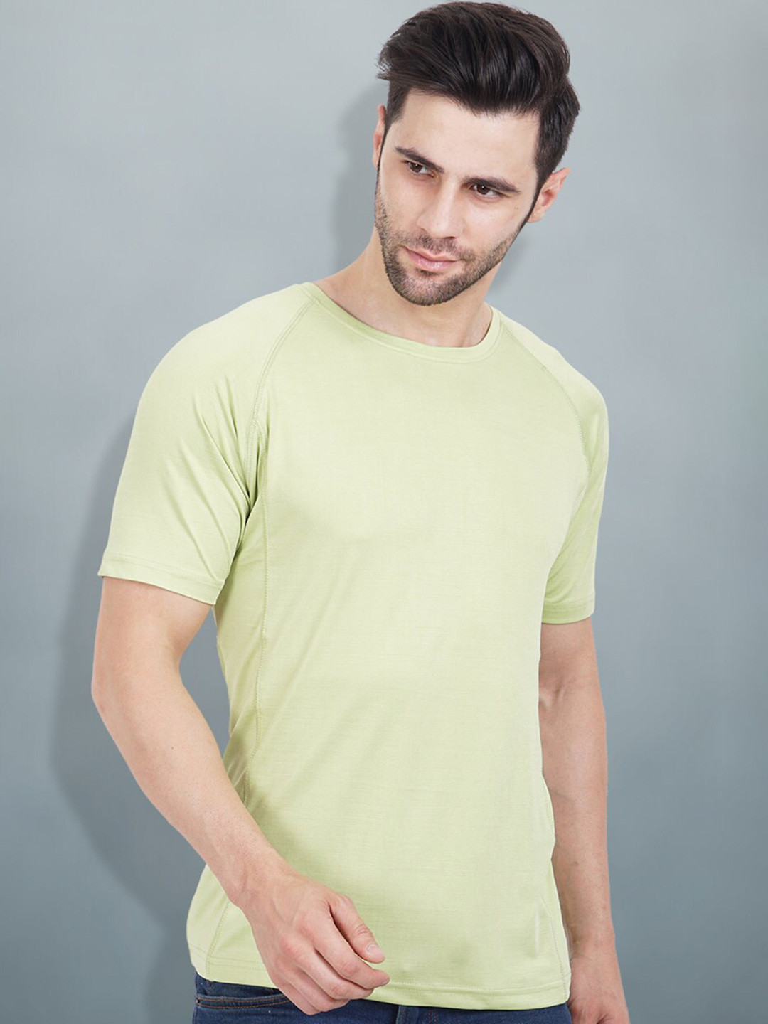 Green Raglan Sleeves Regular Fit Casual T-shirt
