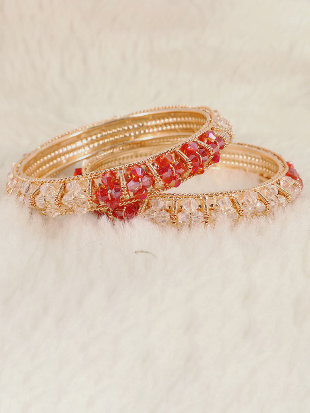 NMII Set Of 2 Gold Plated Pearls Beaded Kada Bangles