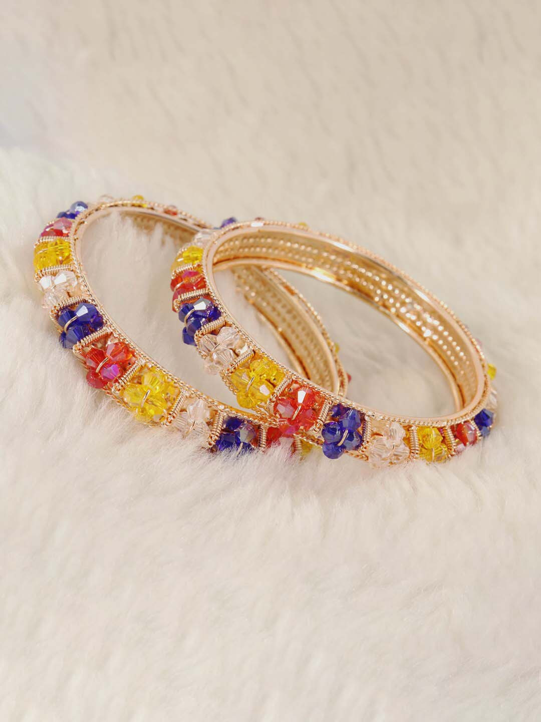 NMII Set Of 2 Gold Plated Pearls Beaded Kada Bangles