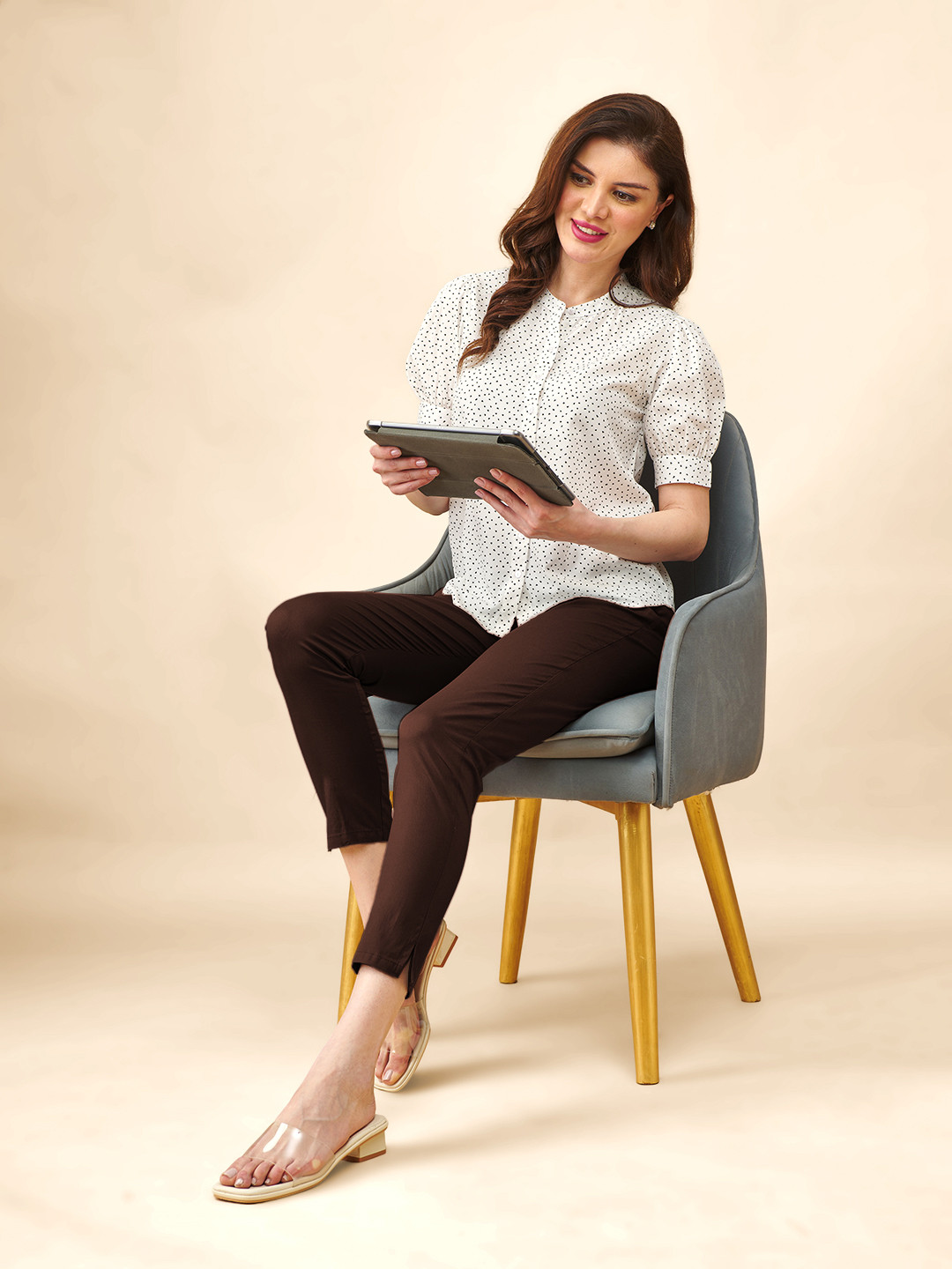 LYRA Women Pencil Easy Wash Slim Fit Cotton Cigarette Trousers