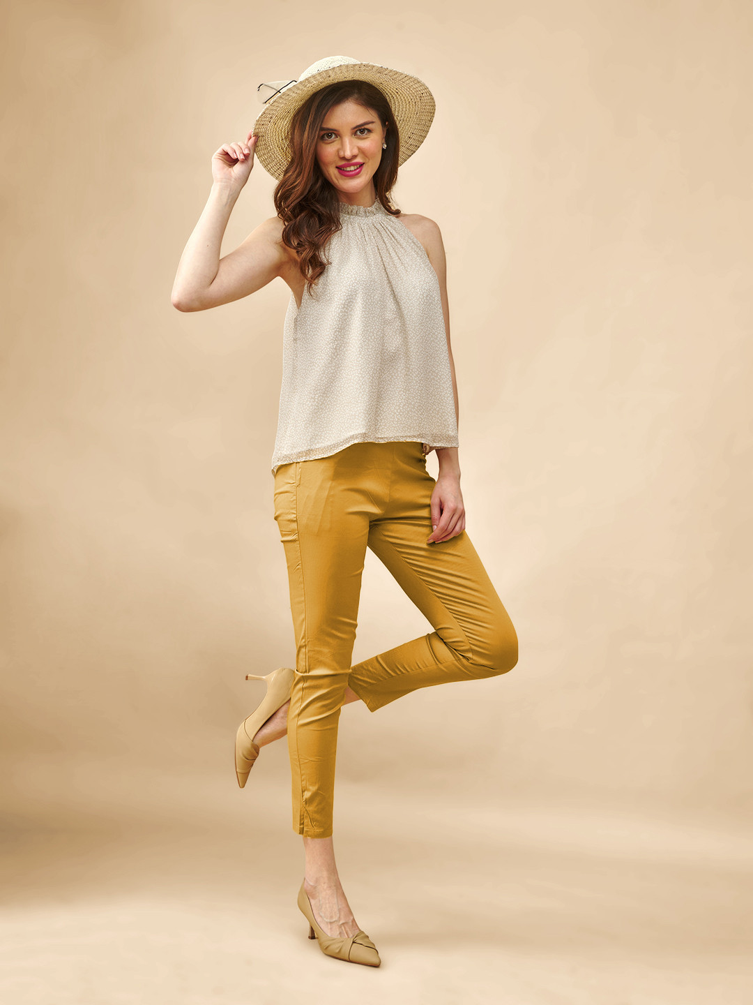 LYRA Women Pencil Easy Wash Slim Fit Cotton Cigarette Trousers