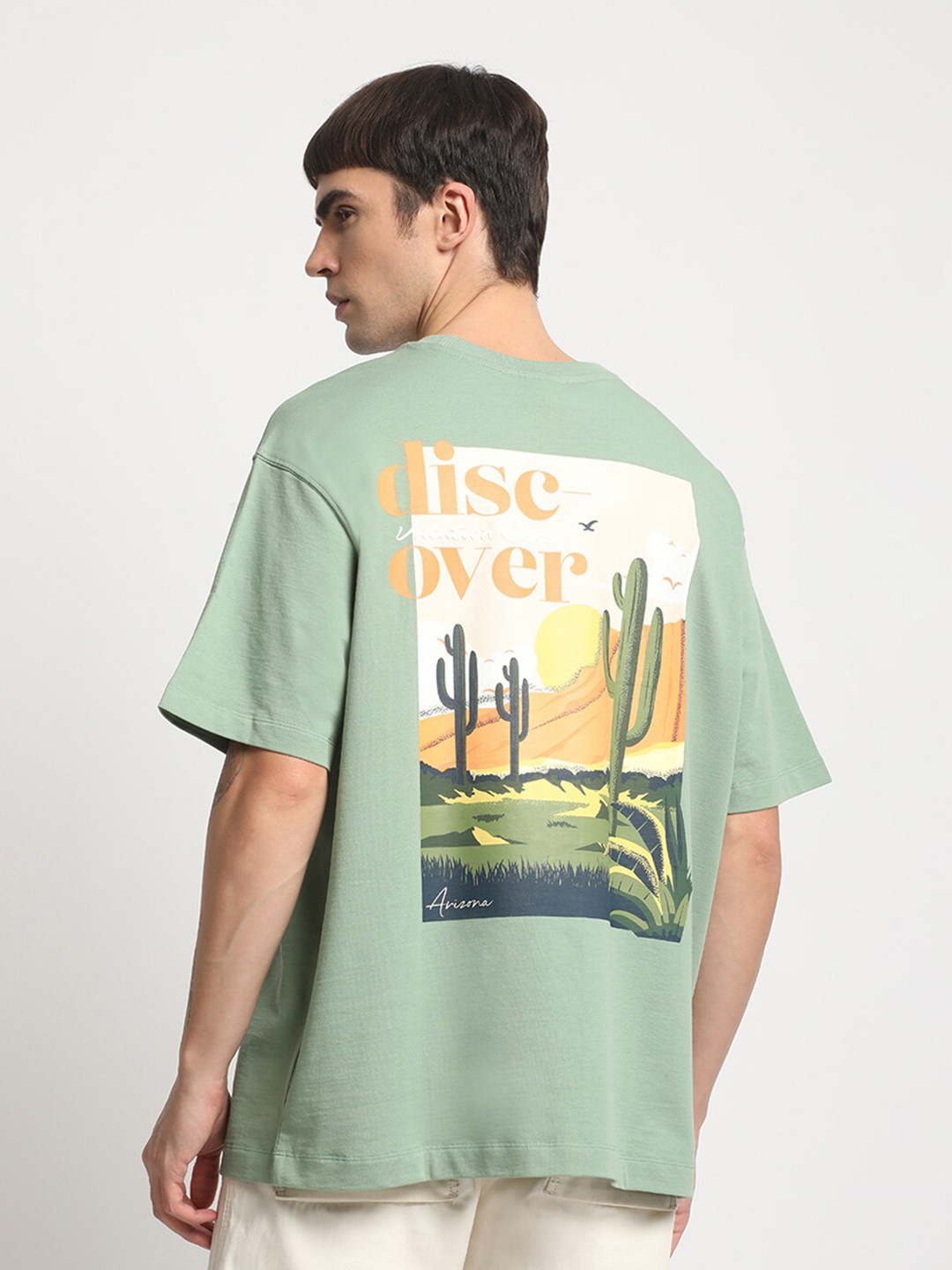 THE BEAR HOUSE Oversized Printed Cotton Round neck Raw Edge T-shirt