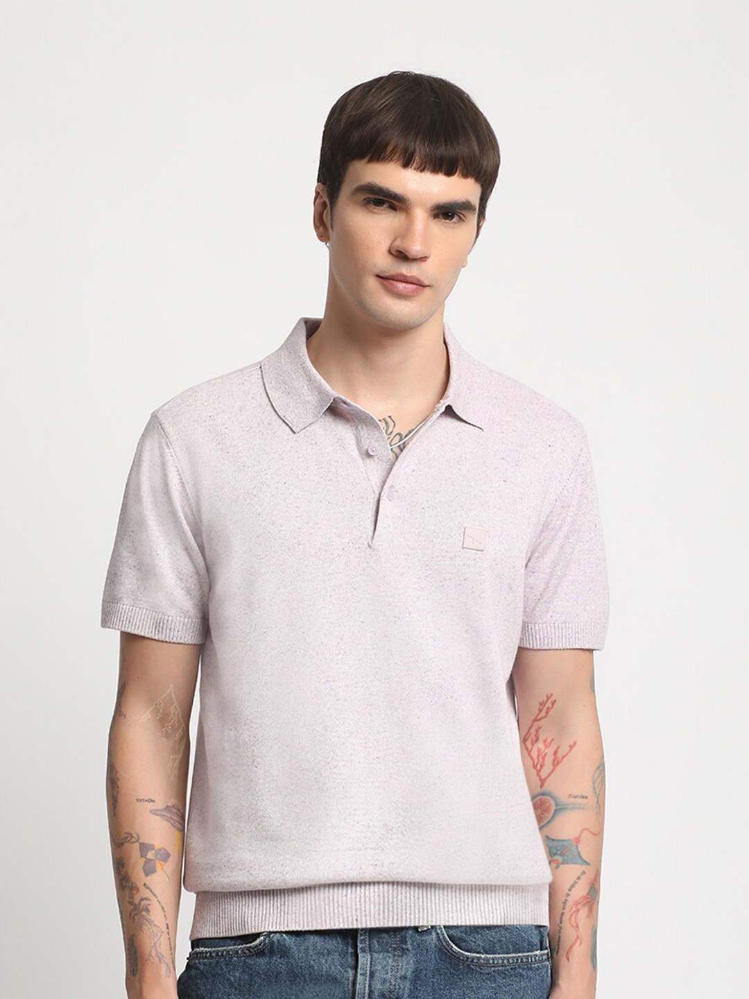 THE BEAR HOUSE Polo Collar Short Sleeves Ribbed T-shirt