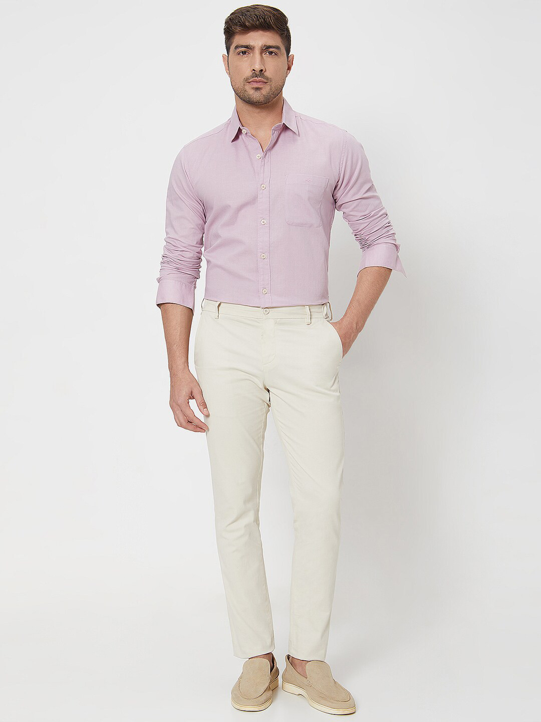 Mufti ss-24 Slim Fit Spread Collar Long Sleeves Cotton Linen Casual Shirt