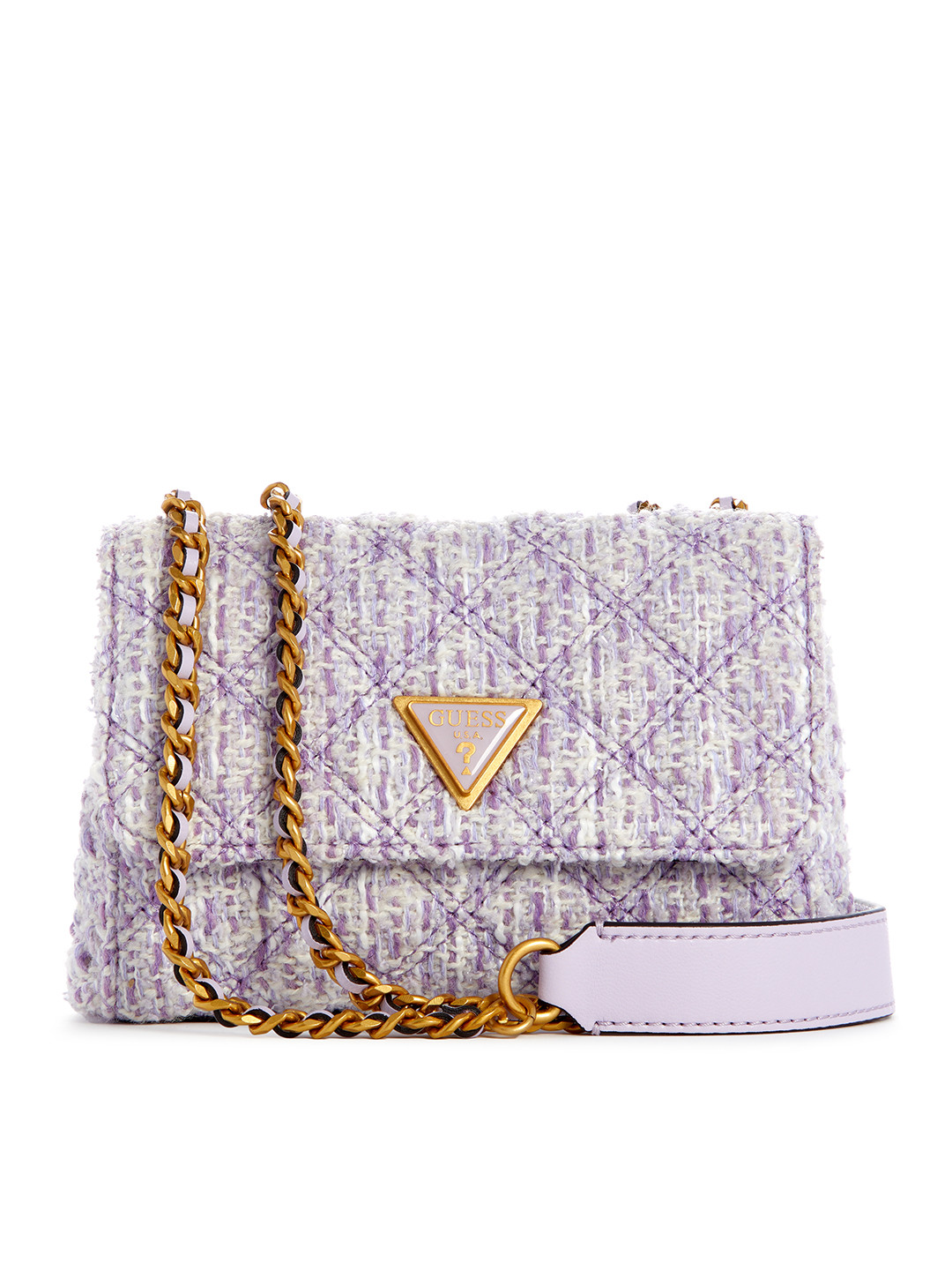 GUESS Geometric Woven Design Structured Convertible Mini Shoulder Bag with Quilted Detail