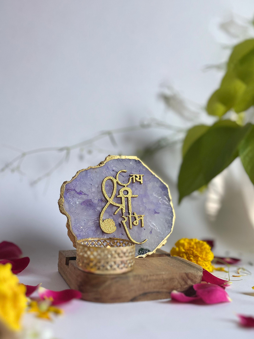 HOMEARTE Purple & Brown Printed Stoneware Candle Holder