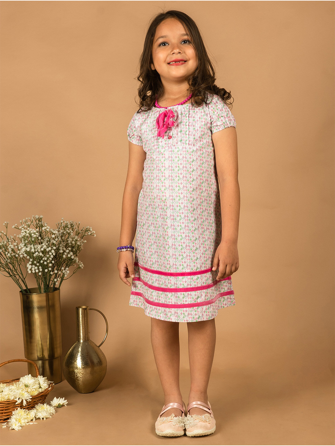 HERE&NOW Girls Geometric Print A-Line Cotton Dress