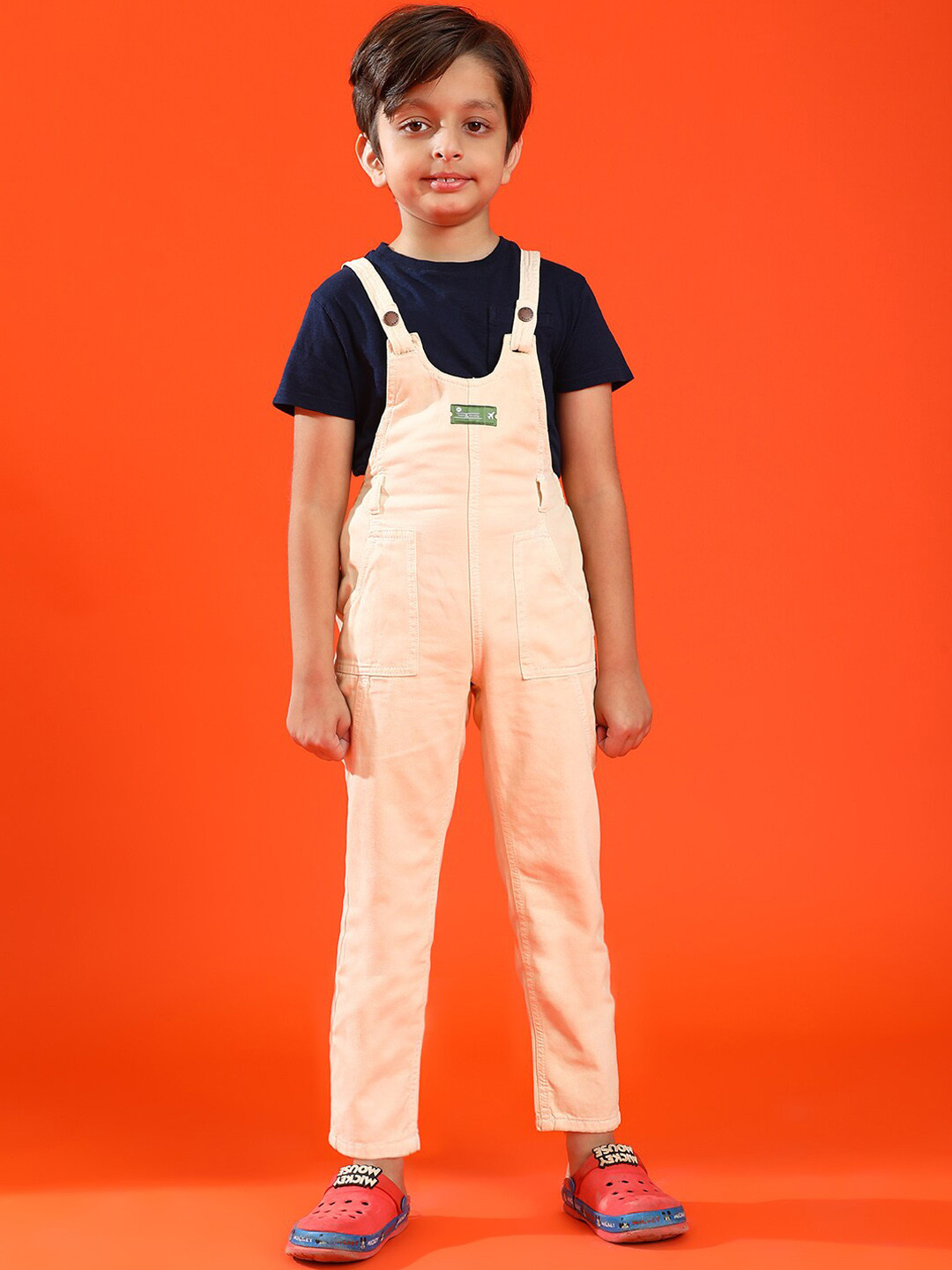 TALES & STORIES Boys Solid Blue Straight Leg Pure Cotton Regular Fit Dungarees