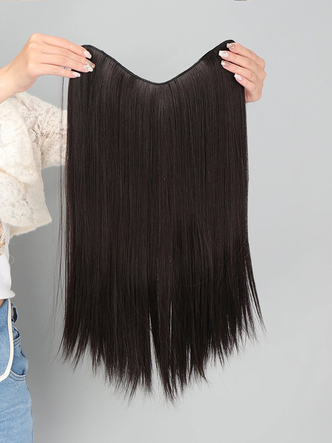 VAGHBHATT 28 Inches Clip In Straight Synthetic Hair Extension - Black