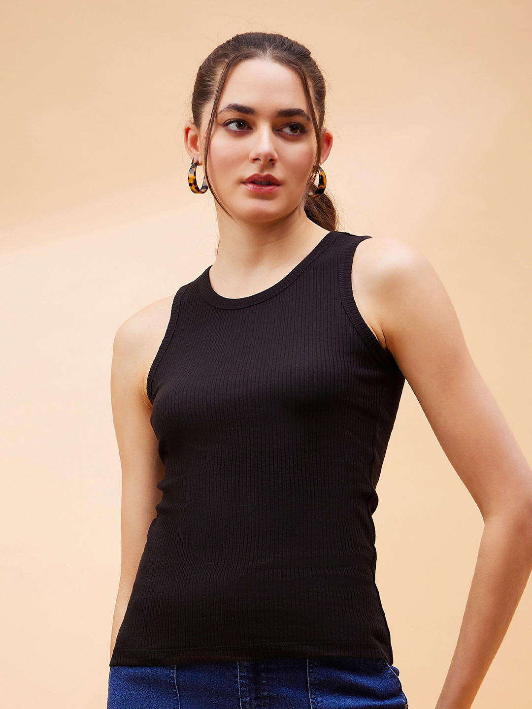 SASSAFRAS BASICS Black Cotton Tank Top